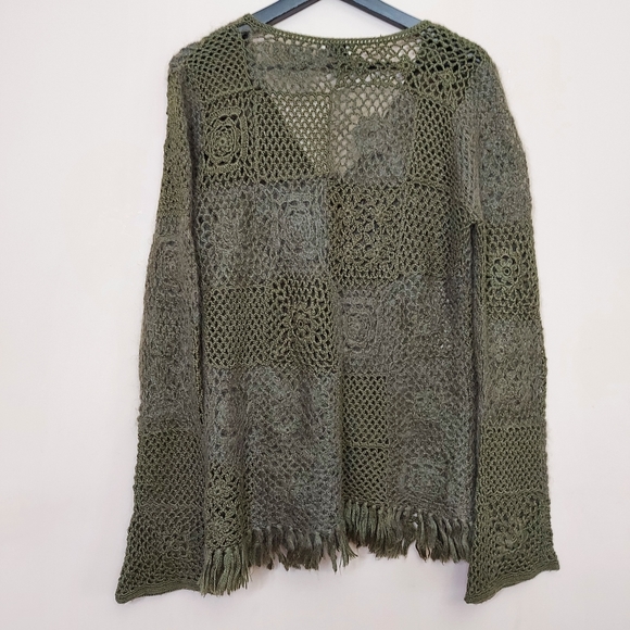 C&C Collection bohemian green crochet floral cardigan sweater - Picture 7 of 7
